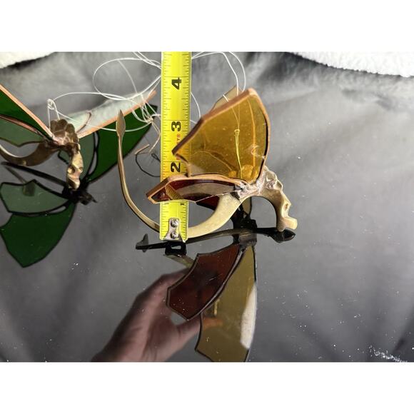 Pair Solid Brass Dragon Fire Stained Colored Glass Red Green Sun catchers 8" - Picture 14 of 16